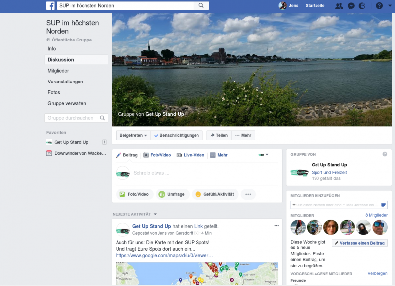 Facebook Gruppe für SUP im Norden
